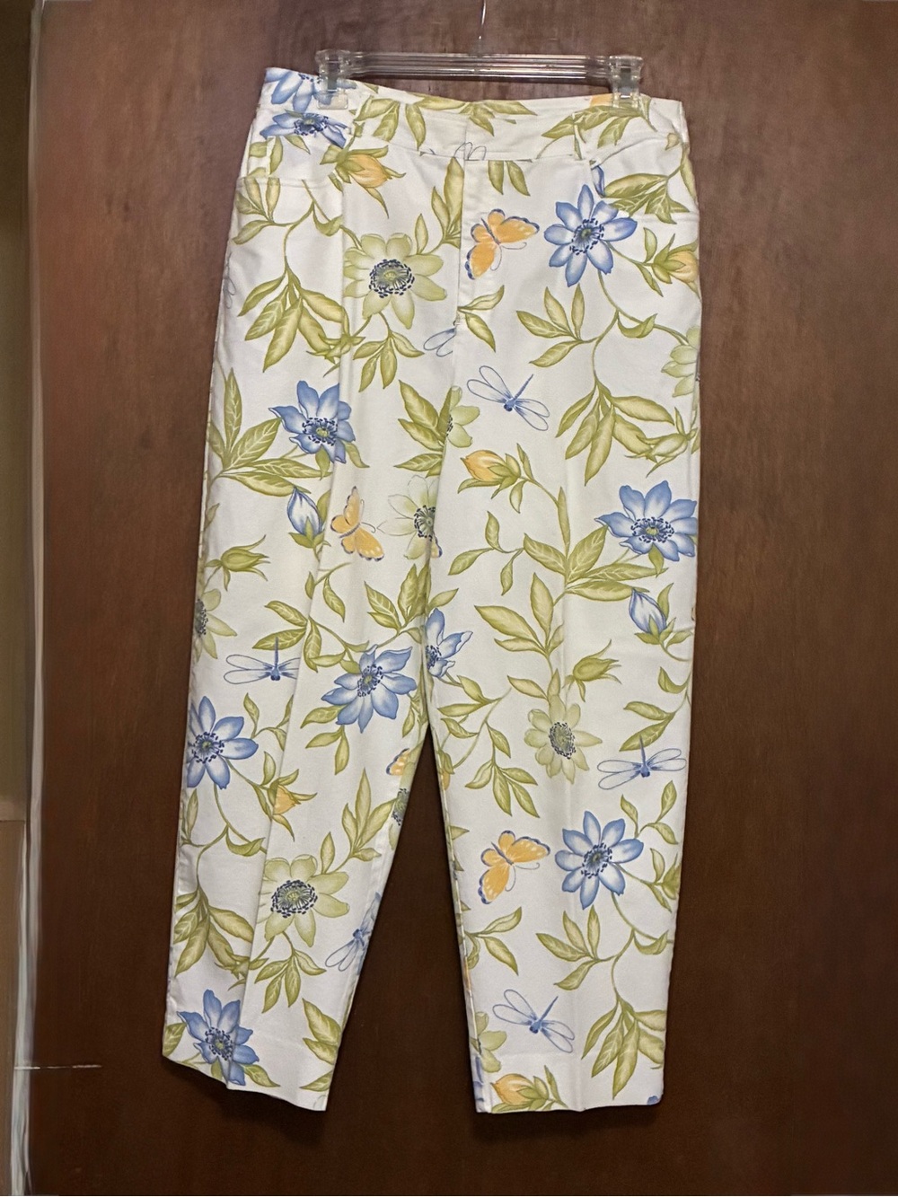 Talbots Floral Straight Leg Jeans - Cream, Blue & Green